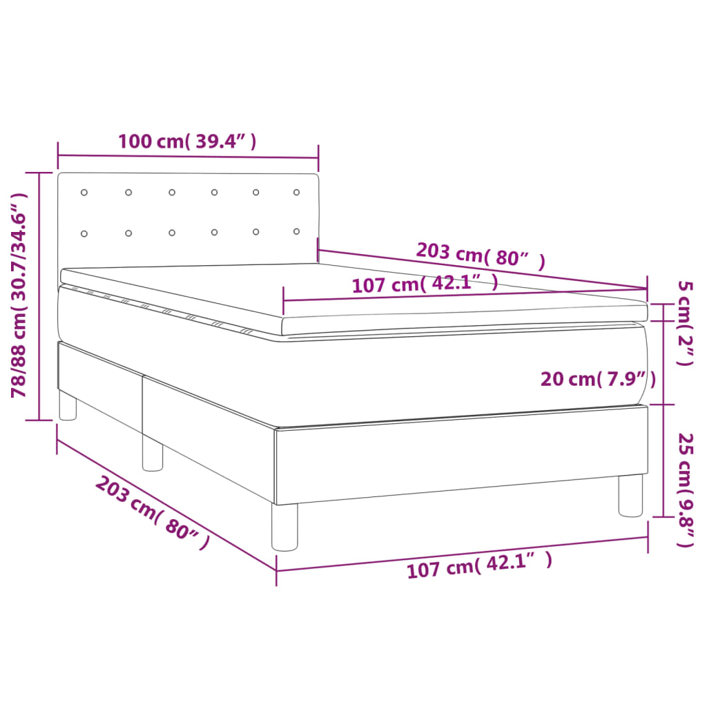 Box Spring Bed with Mattress Dark Grey 100x200 cm Fabric