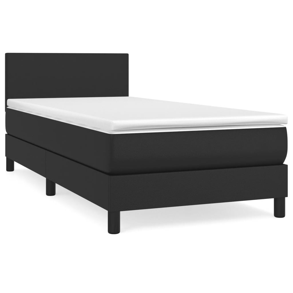 Box Spring Bed With Mattress Black 100X200 Cm Faux Leather