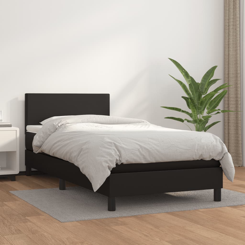 Box Spring Bed With Mattress Black 100X200 Cm Faux Leather