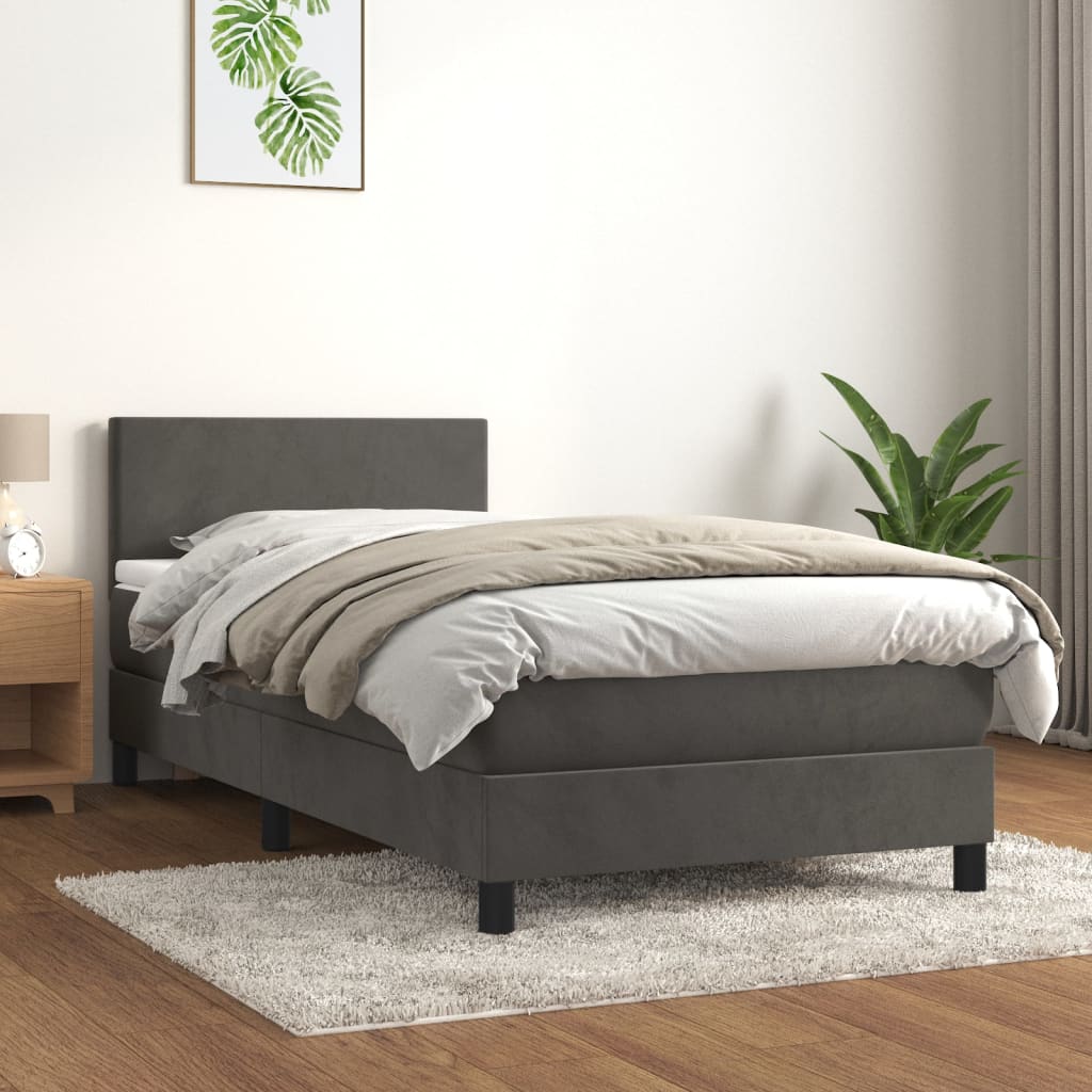 Box Spring Bed with Mattress Dark Grey 100x200 cm Velvet