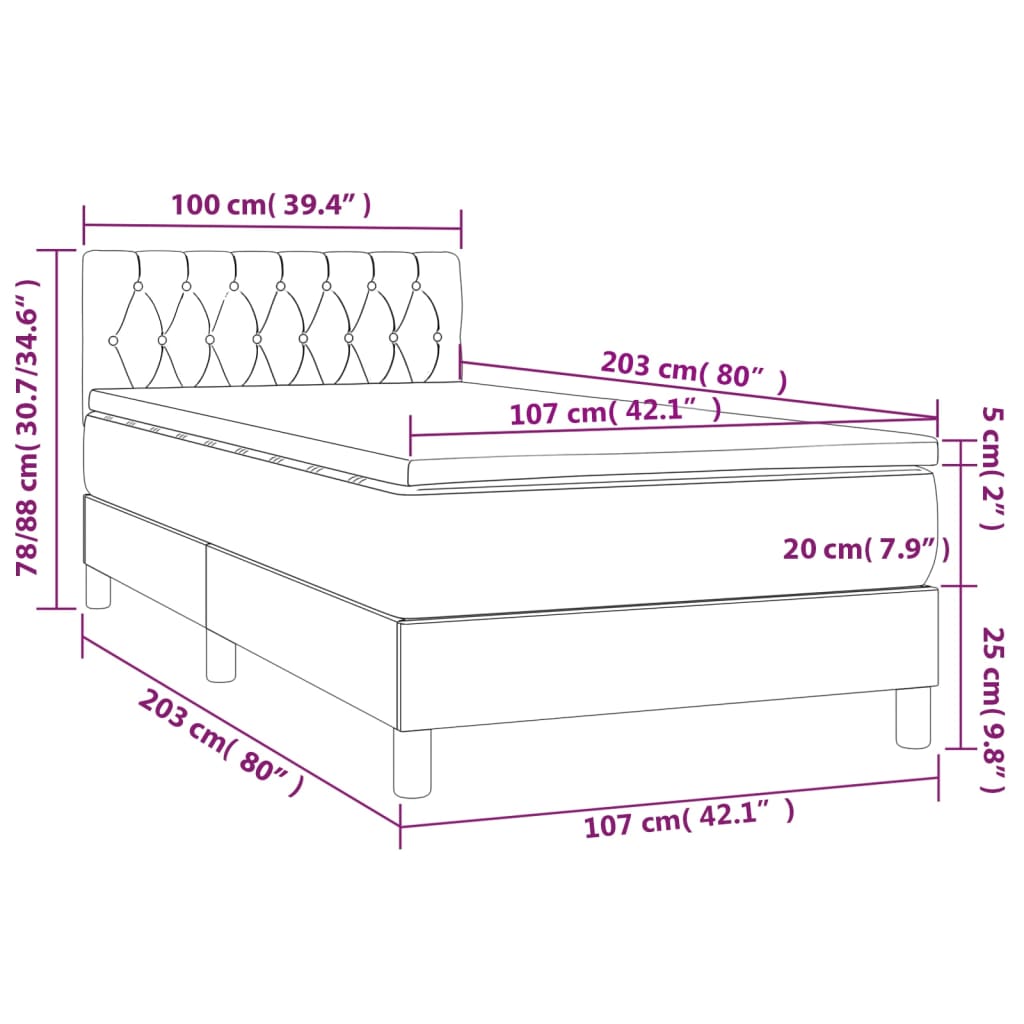 Box Spring Bed with Mattress&LED Dark Grey 100x200cm Fabric