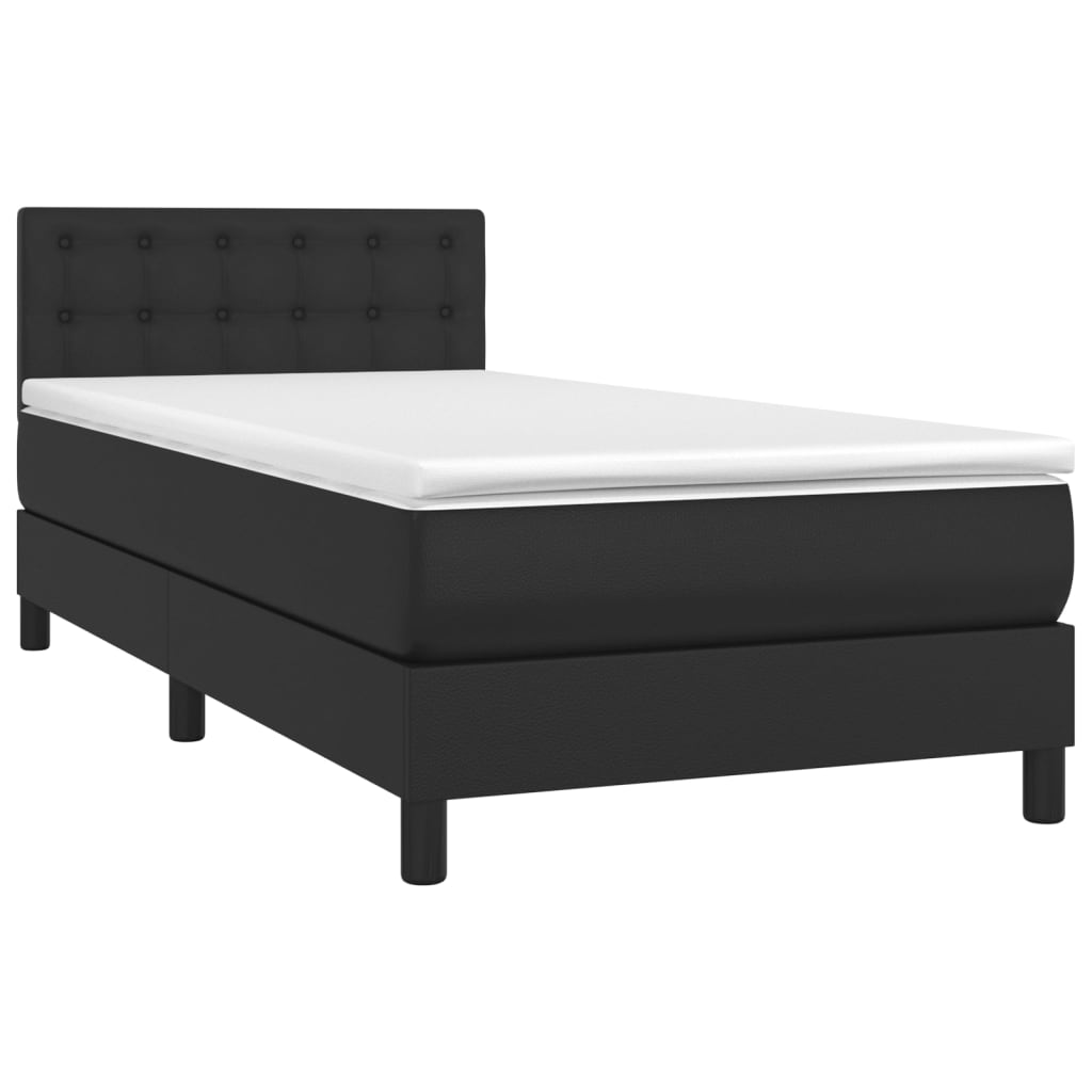 Box Spring Bed With Mattress&Led Black 100X200Cm Faux Leather