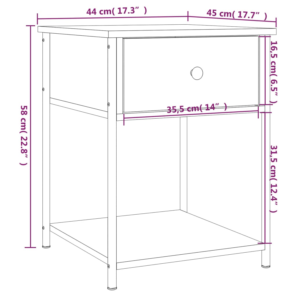 Bedside Table Grey Sonoma 44x45x58 cm Engineered Wood