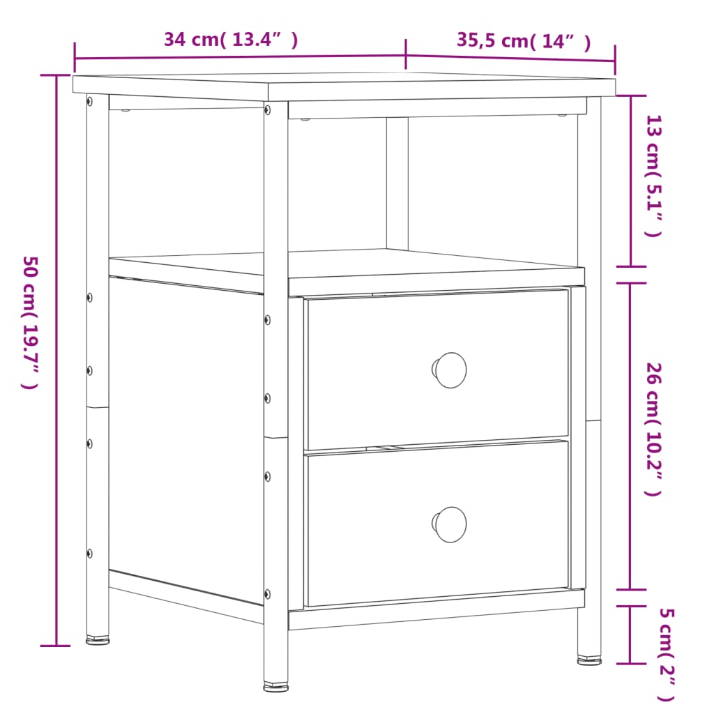 Bedside Cabinet Smoked Oak 34x35.5x50 cm Engineered Wood