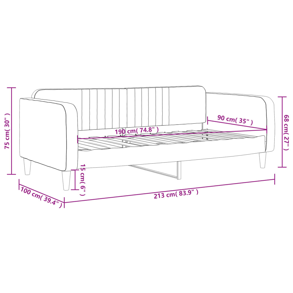 Day Bed 92X187 Cm Single Size Velvet