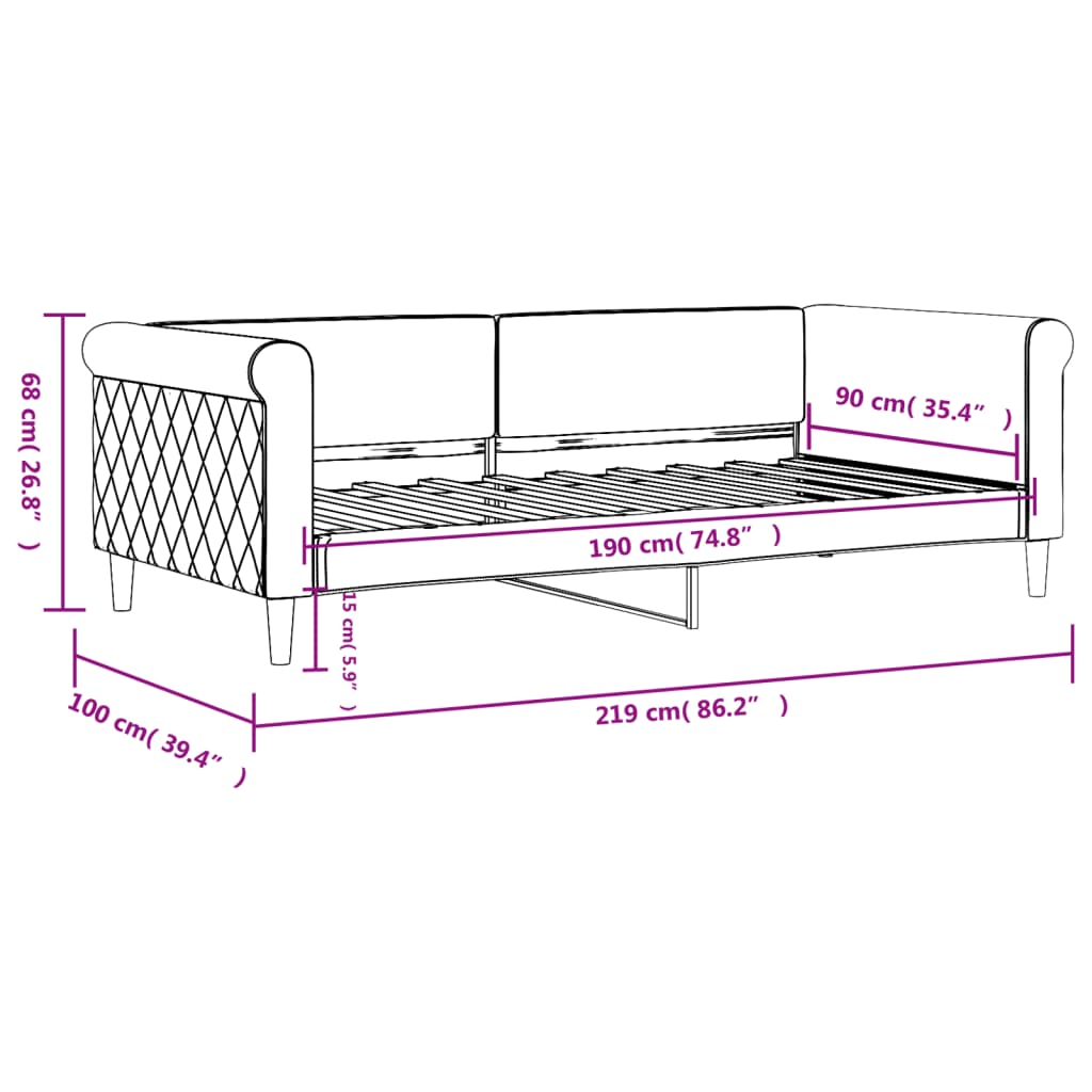 Day Bed 92X187 Cm Single Size Velvet