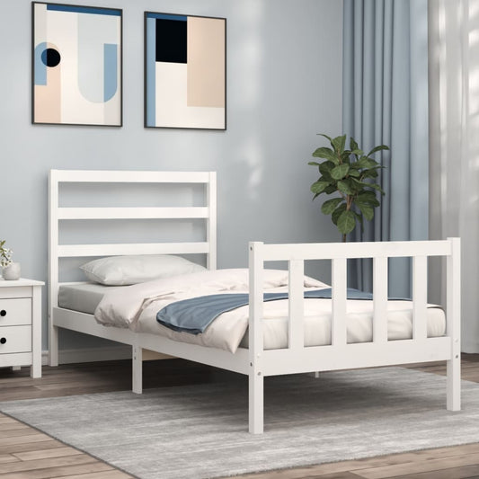 Bed Frame with Headboard White 92x187 cm Single Size Solid Wood