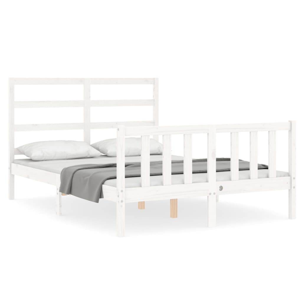 Bed Frame with Headboard White 137x187 cm Double Solid Wood