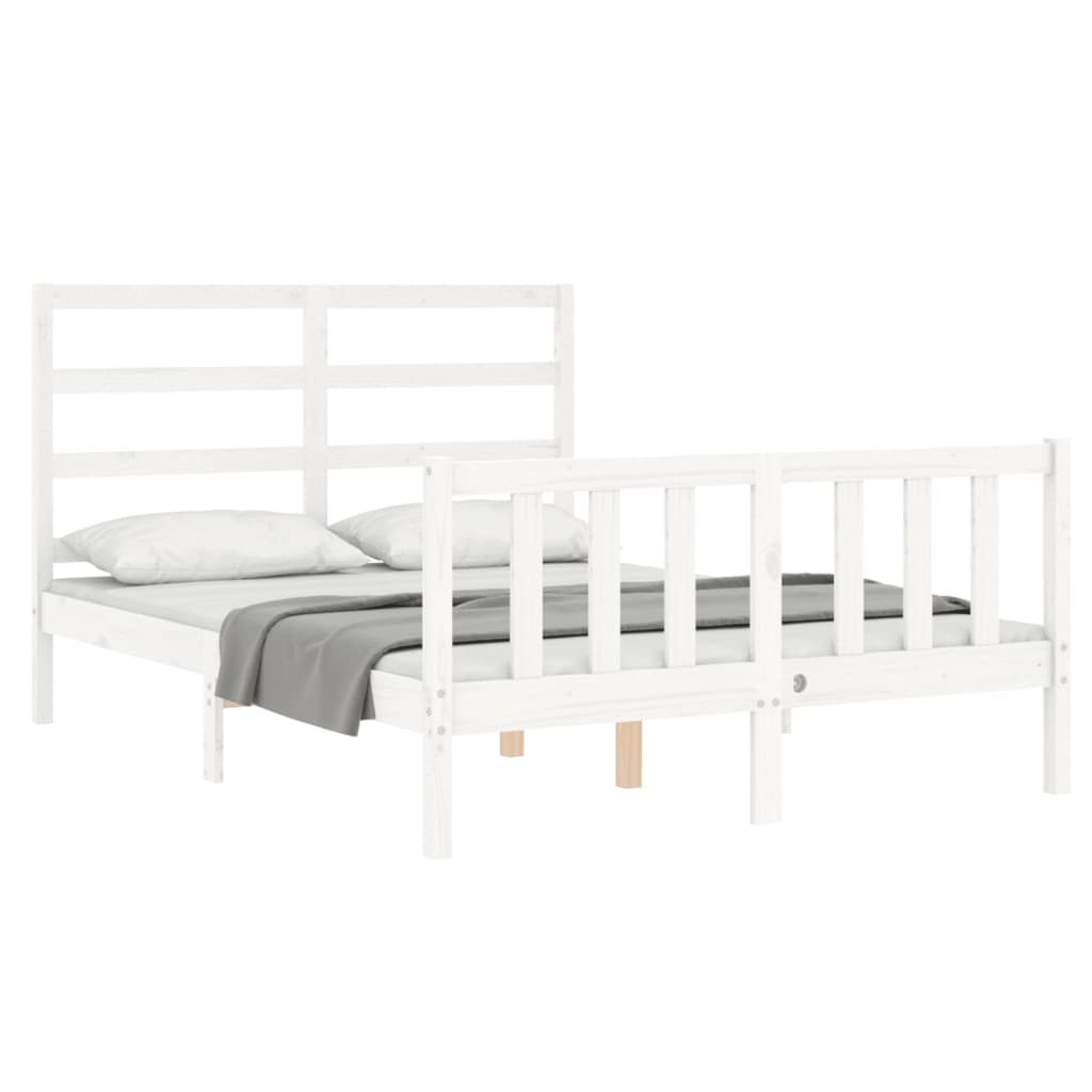 Bed Frame with Headboard White 137x187 cm Double Solid Wood