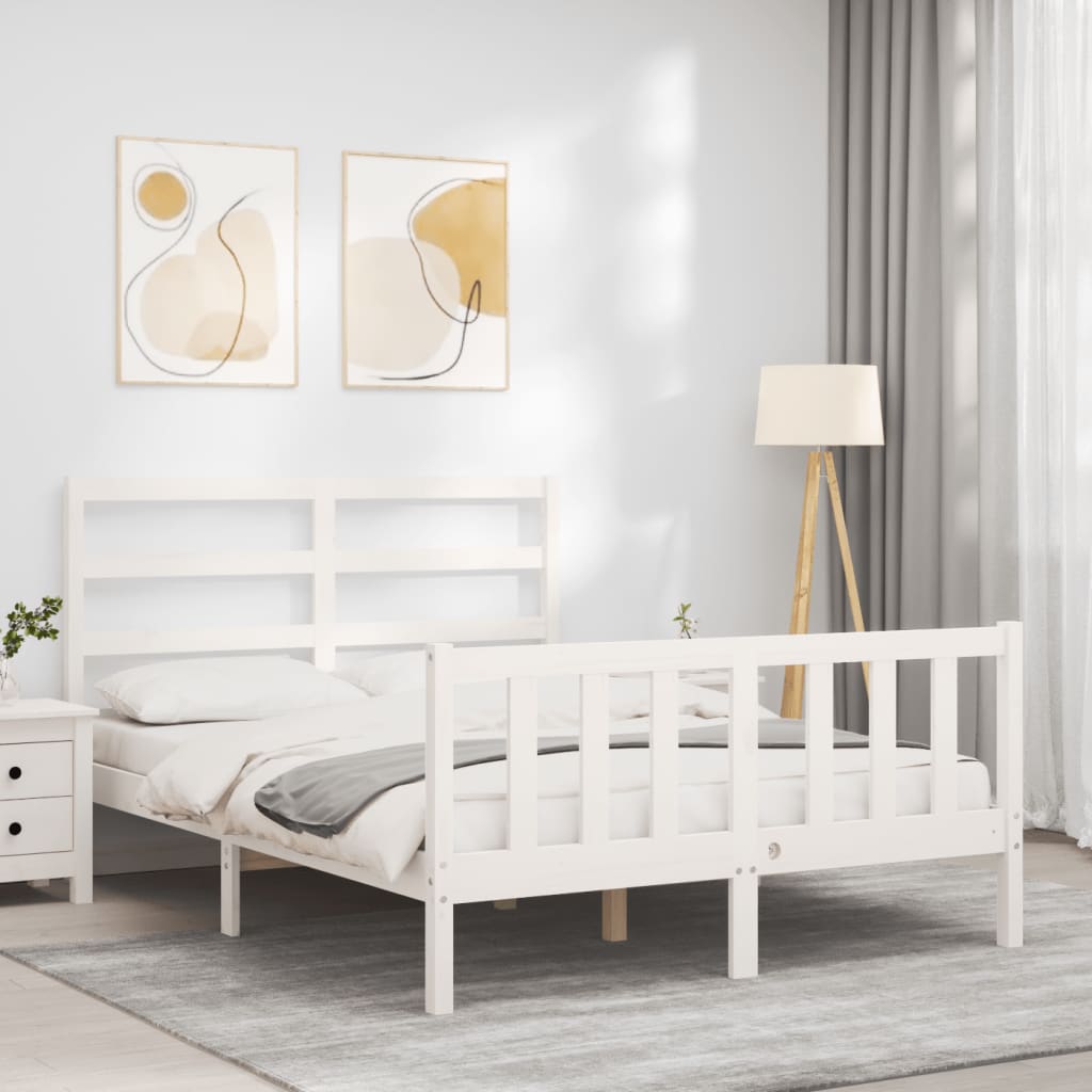 Bed Frame with Headboard White 137x187 cm Double Solid Wood