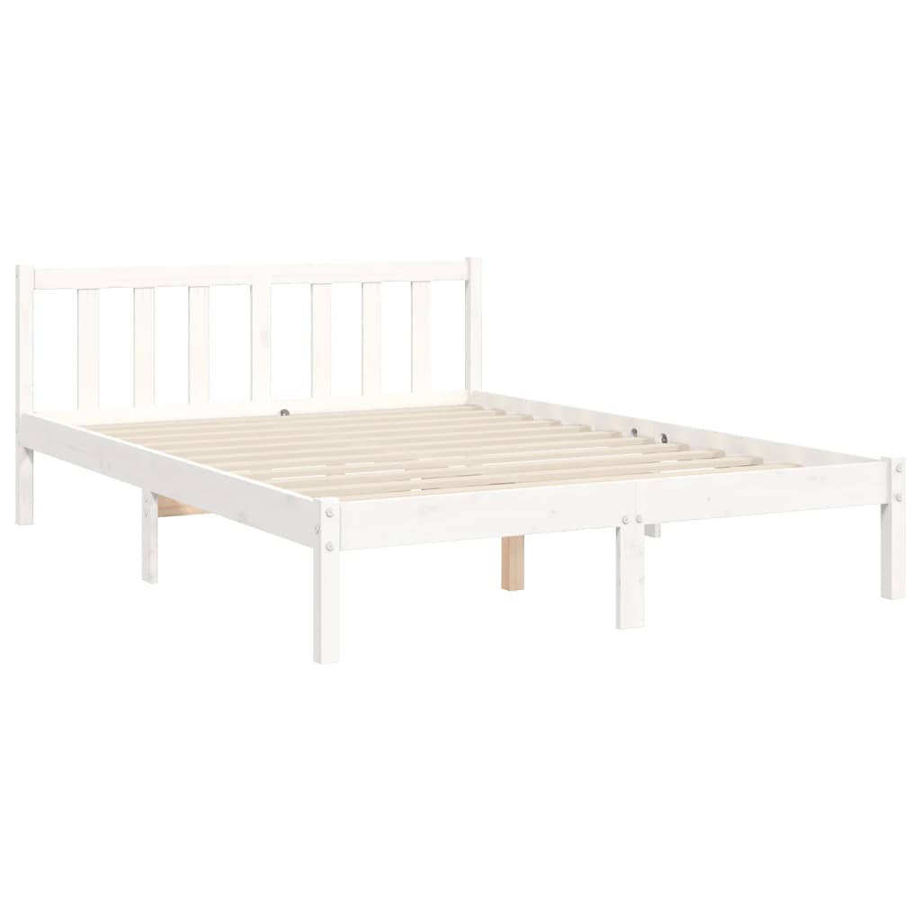 Bed Frame with Headboard White 137x187 cm Double Solid Wood