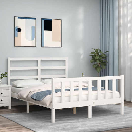 Bed Frame with Headboard White 137x187 cm Double Solid Wood