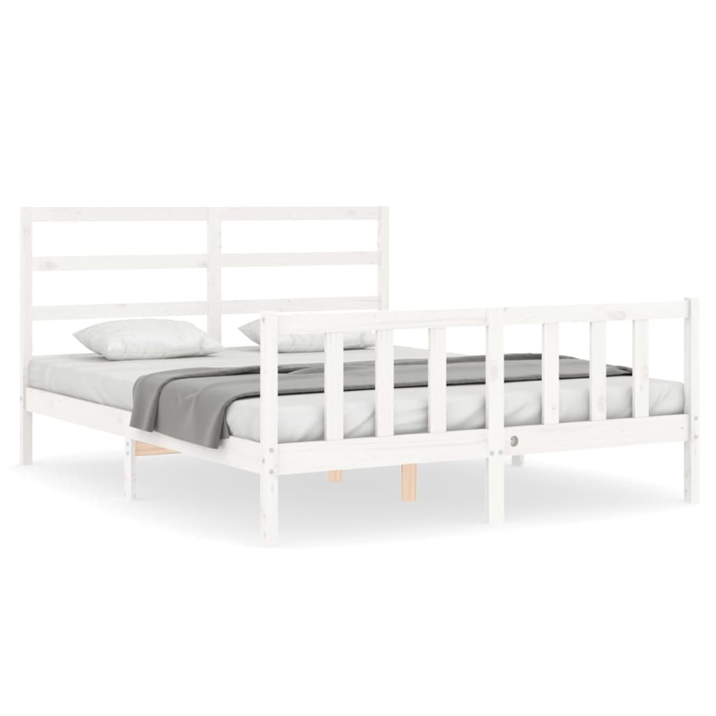 Bed Frame with Headboard White 153x203 cm Queen Solid Wood