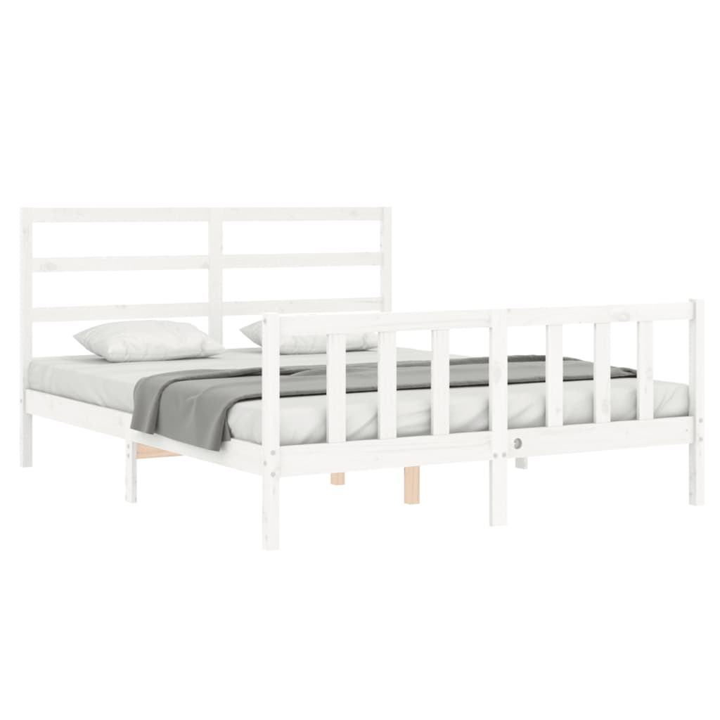 Bed Frame with Headboard White 153x203 cm Queen Solid Wood