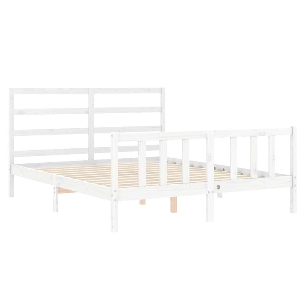 Bed Frame with Headboard White 153x203 cm Queen Solid Wood