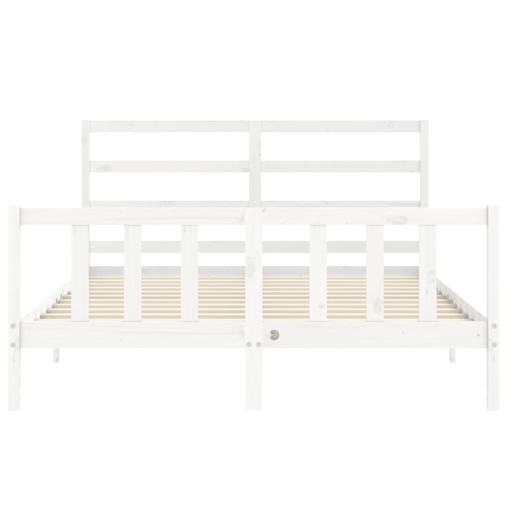 Bed Frame with Headboard White 153x203 cm Queen Solid Wood