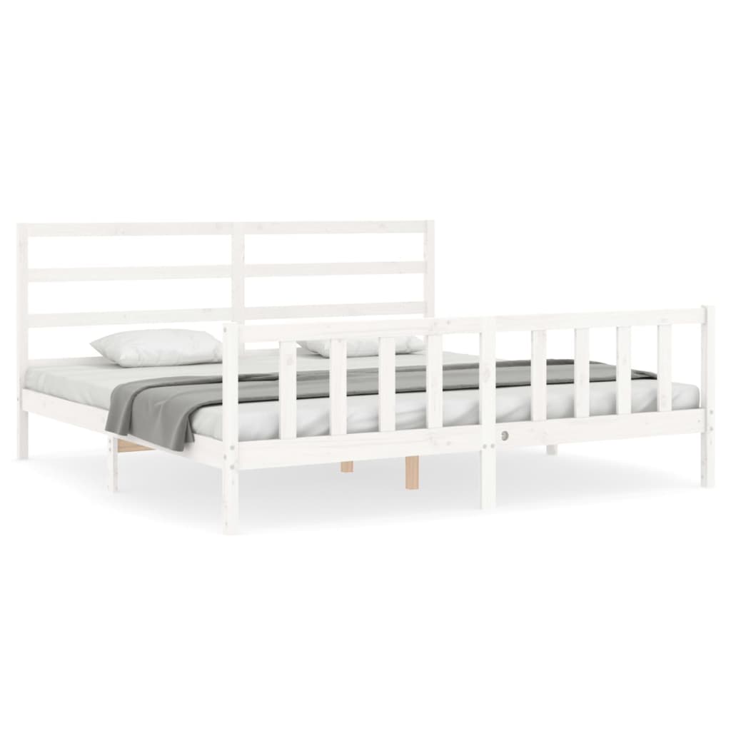 Bed Frame with Headboard White 183x203 cm King Solid Wood