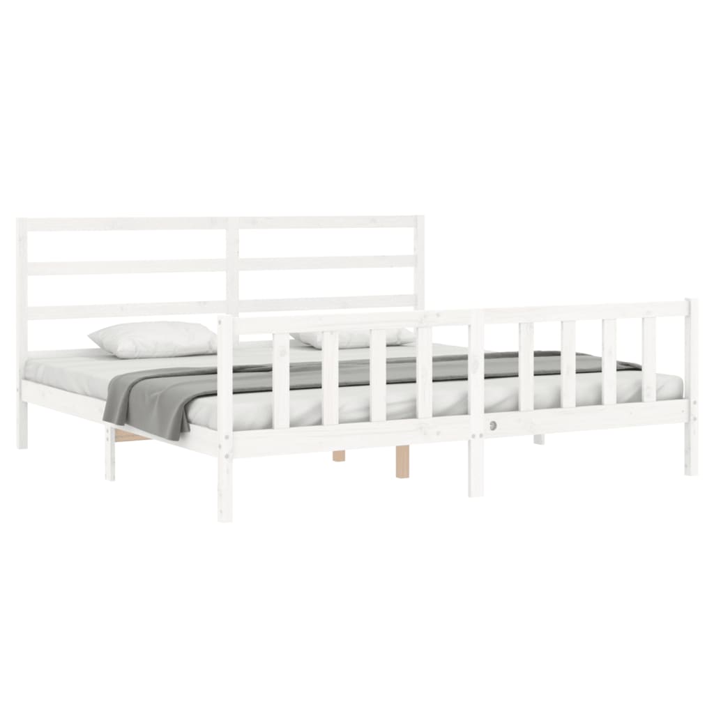 Bed Frame with Headboard White 183x203 cm King Solid Wood