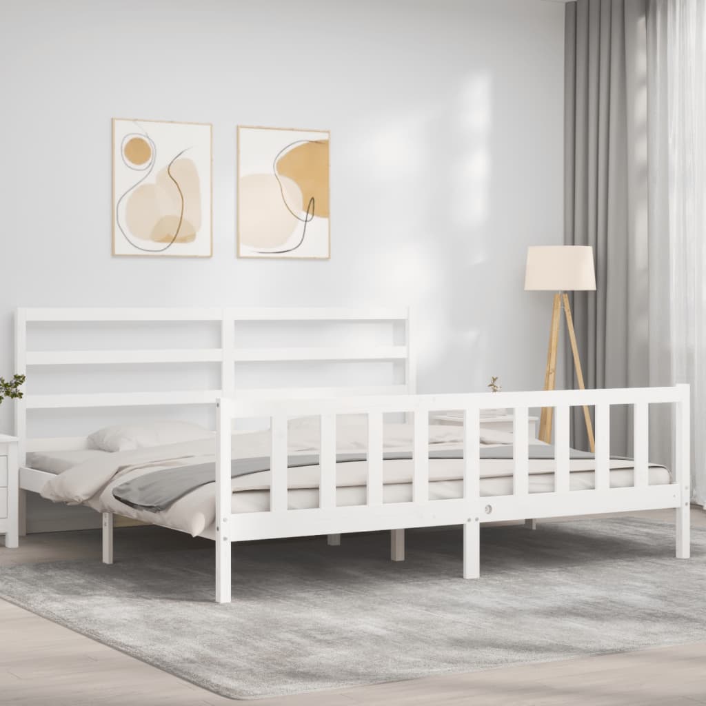 Bed Frame with Headboard White 183x203 cm King Solid Wood