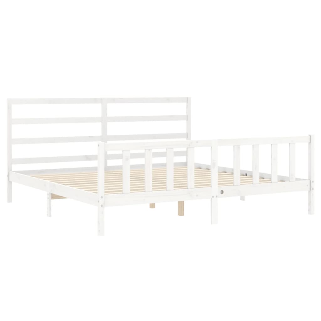 Bed Frame with Headboard White 183x203 cm King Solid Wood