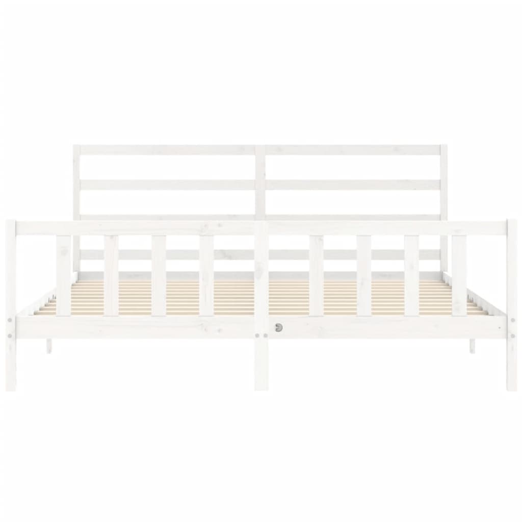 Bed Frame with Headboard White 183x203 cm King Solid Wood