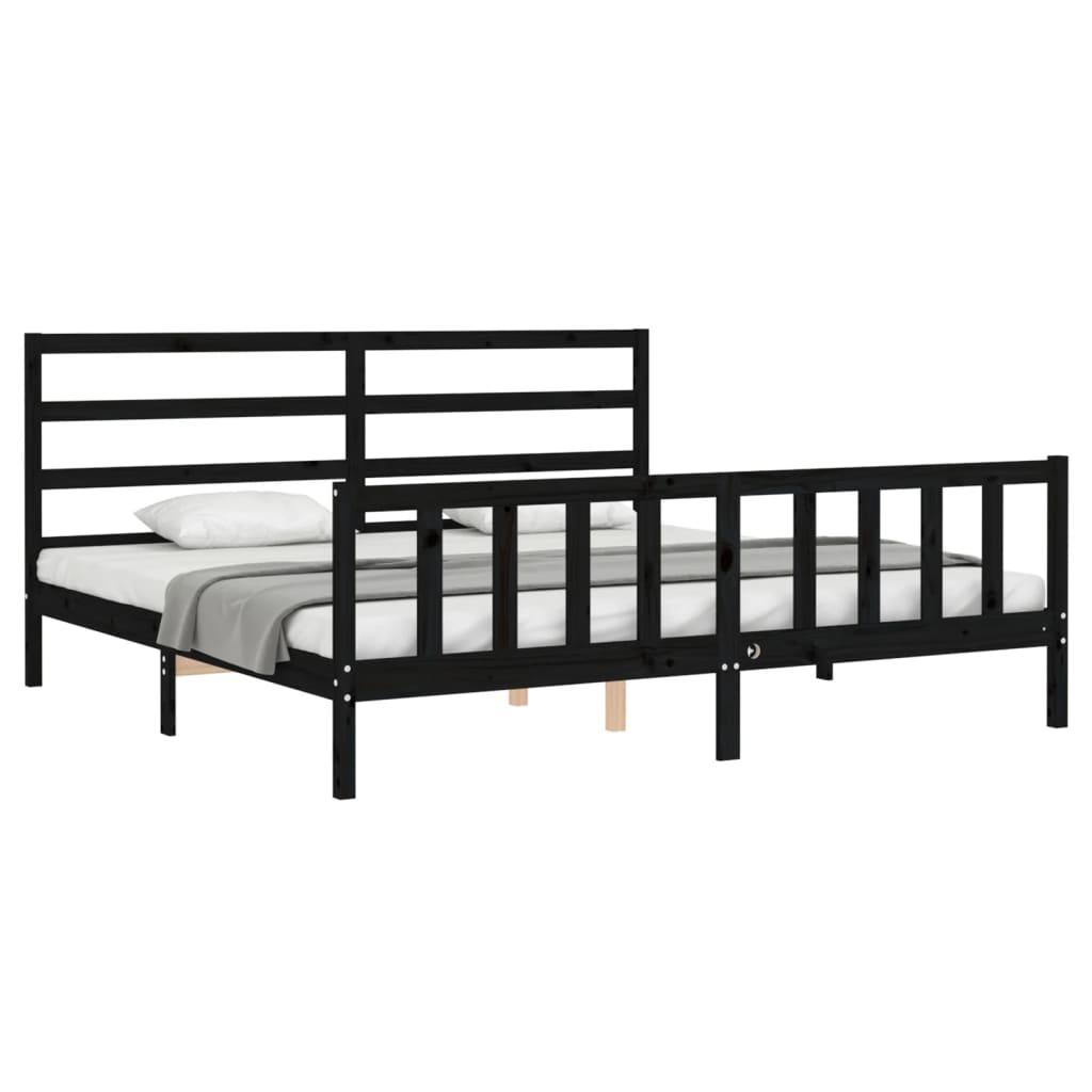 Bed Frame with Headboard Black 183x203 cm King Solid Wood