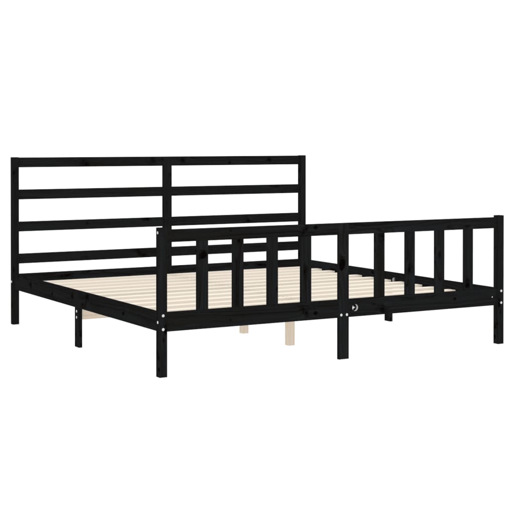 Bed Frame with Headboard Black 183x203 cm King Solid Wood