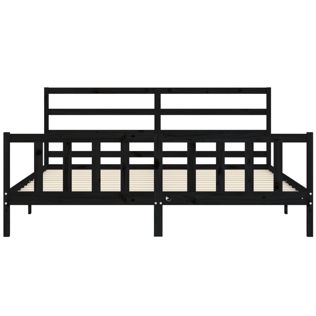 Bed Frame with Headboard Black 183x203 cm King Solid Wood