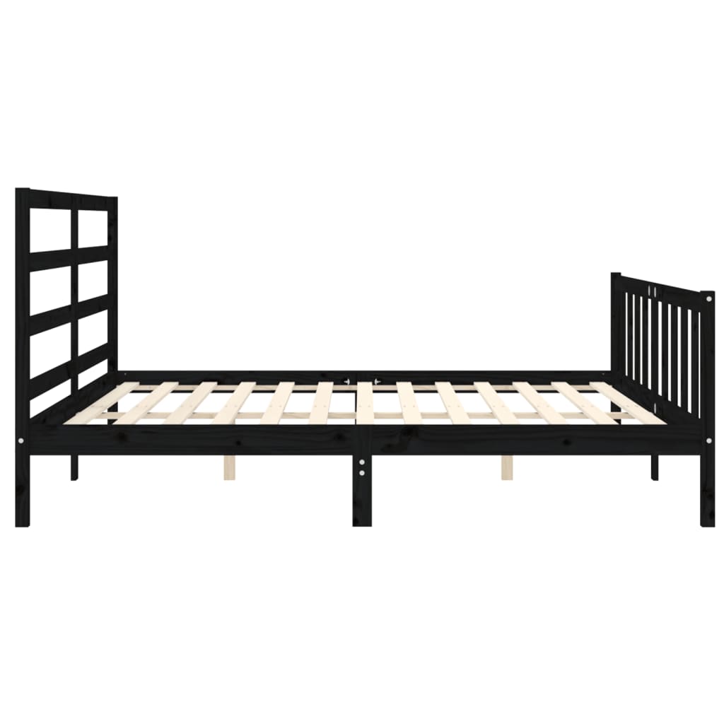 Bed Frame with Headboard Black 183x203 cm King Solid Wood