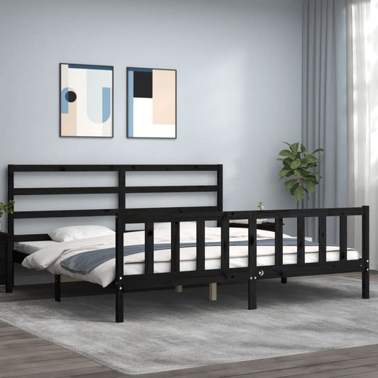 Bed Frame with Headboard Black 183x203 cm King Solid Wood