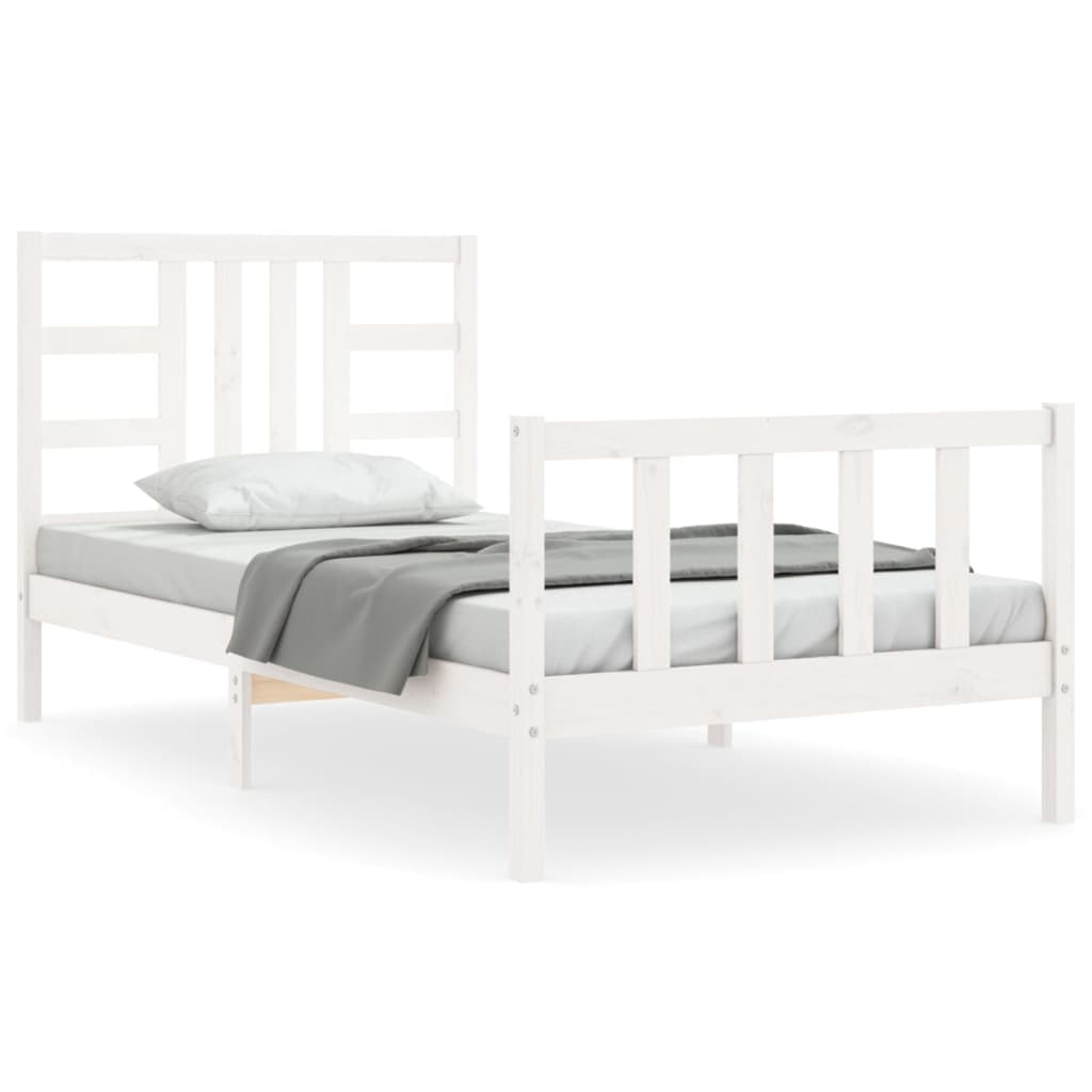 Bed Frame with Headboard White 92x187 cm Single Size Solid Wood