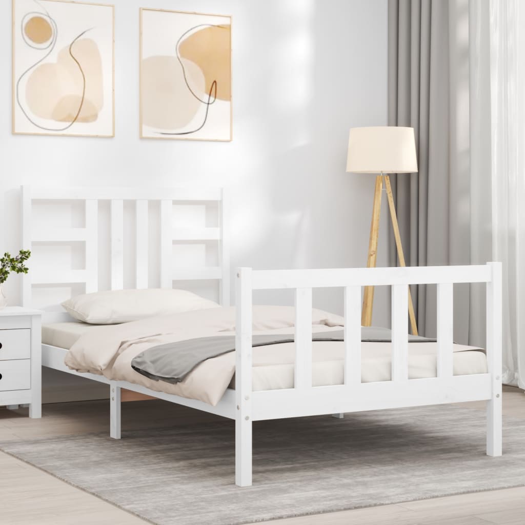 Bed Frame with Headboard White 92x187 cm Single Size Solid Wood