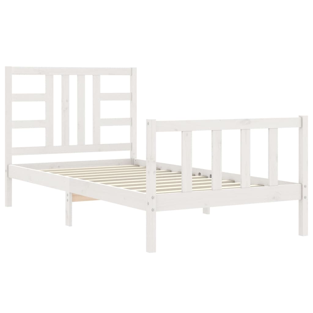 Bed Frame with Headboard White 92x187 cm Single Size Solid Wood