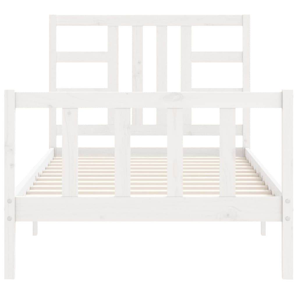 Bed Frame with Headboard White 92x187 cm Single Size Solid Wood