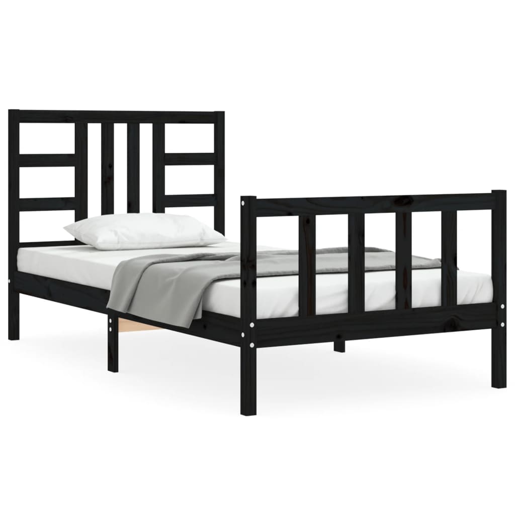 Bed Frame with Headboard Black 92x187 cm Single Size Solid Wood