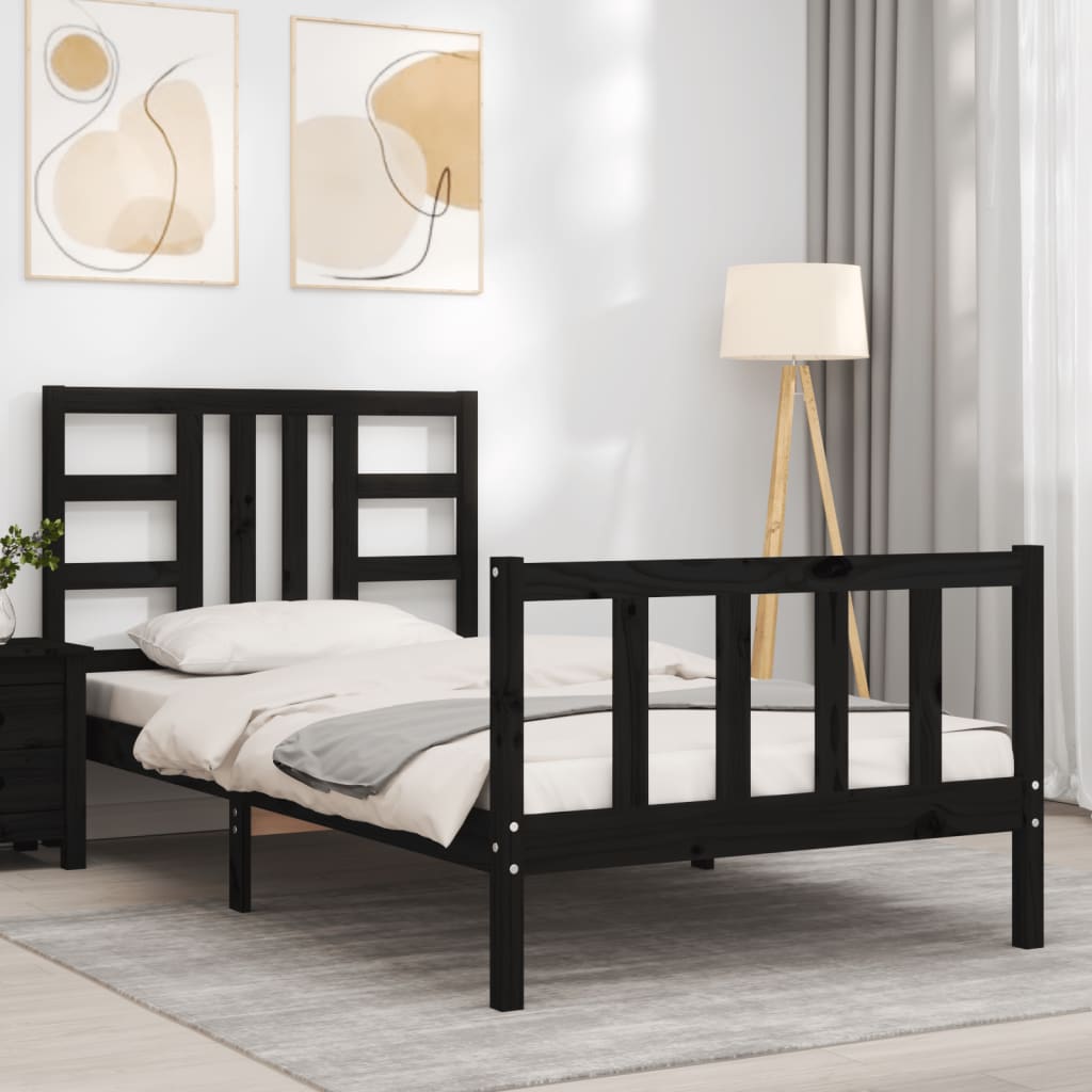 Bed Frame with Headboard Black 92x187 cm Single Size Solid Wood