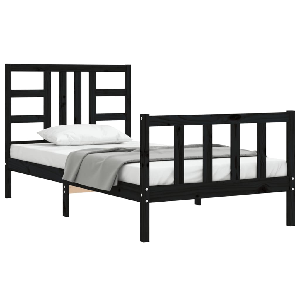 Bed Frame with Headboard Black 92x187 cm Single Size Solid Wood