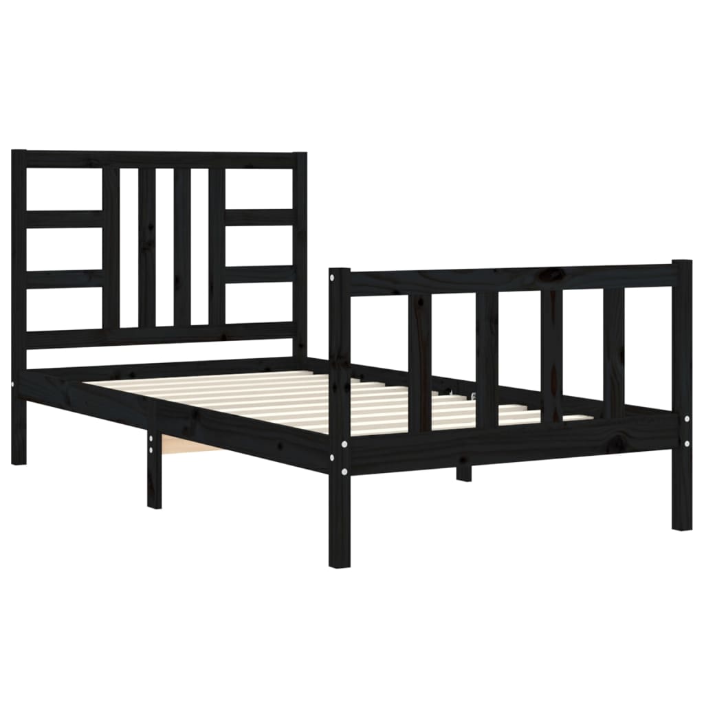 Bed Frame with Headboard Black 92x187 cm Single Size Solid Wood