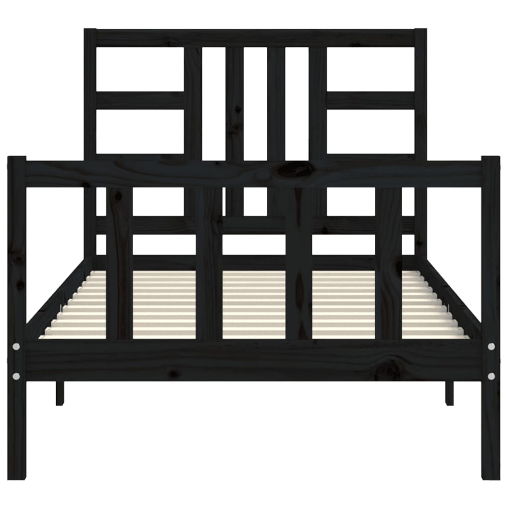 Bed Frame with Headboard Black 92x187 cm Single Size Solid Wood