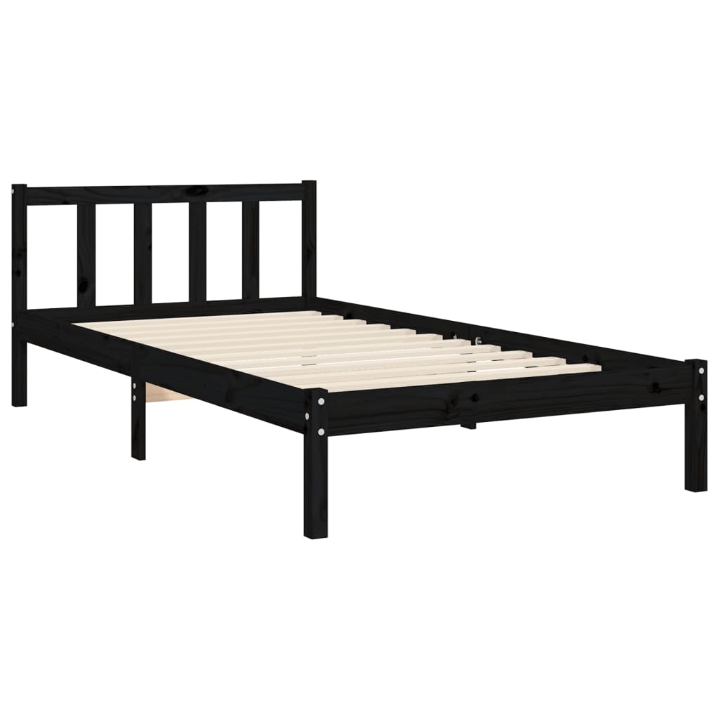 Bed Frame with Headboard Black 92x187 cm Single Size Solid Wood