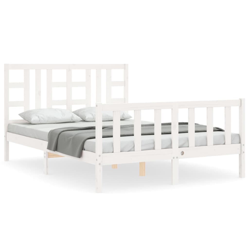 Bed Frame with Headboard White 137x187 cm Double Solid Wood