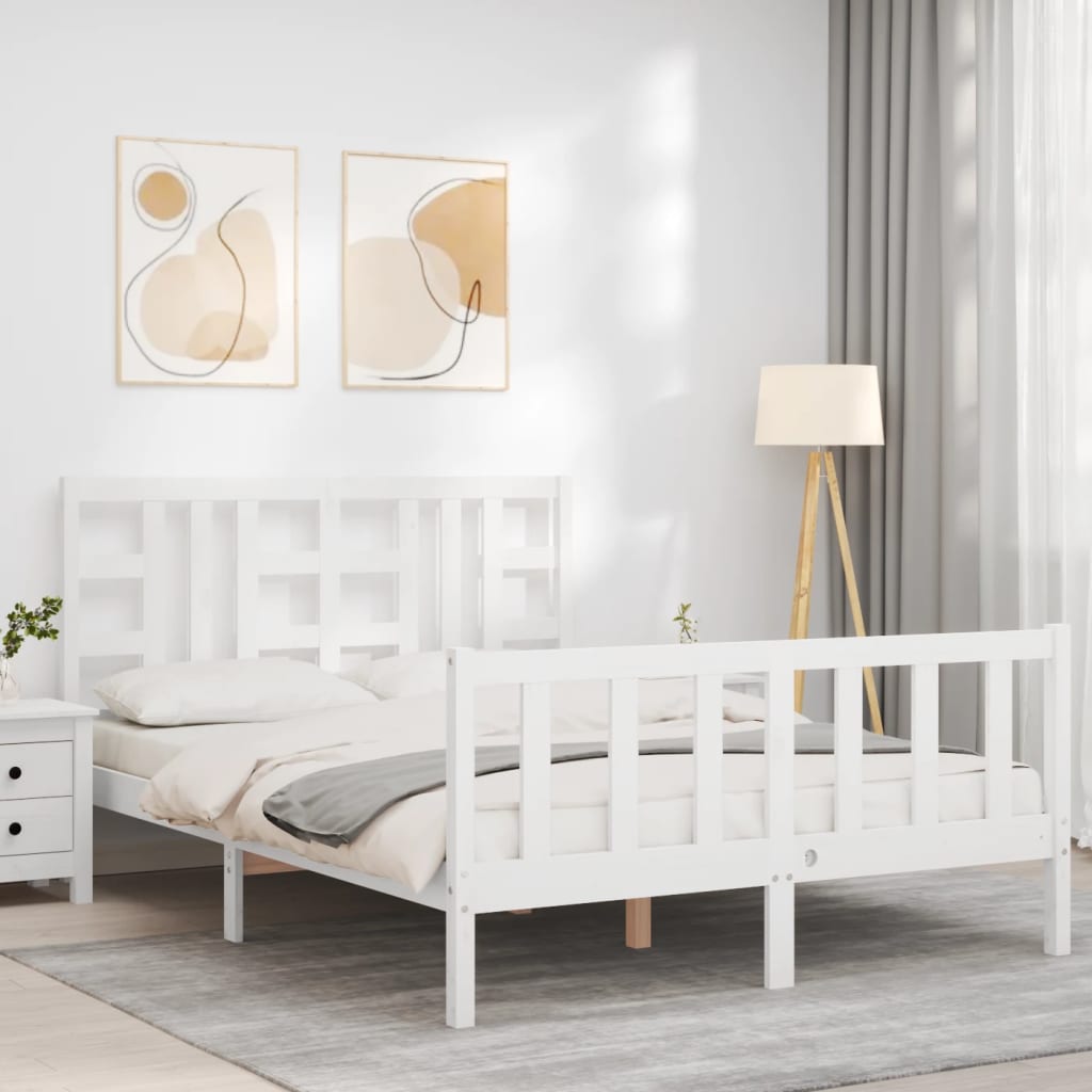 Bed Frame with Headboard White 137x187 cm Double Solid Wood