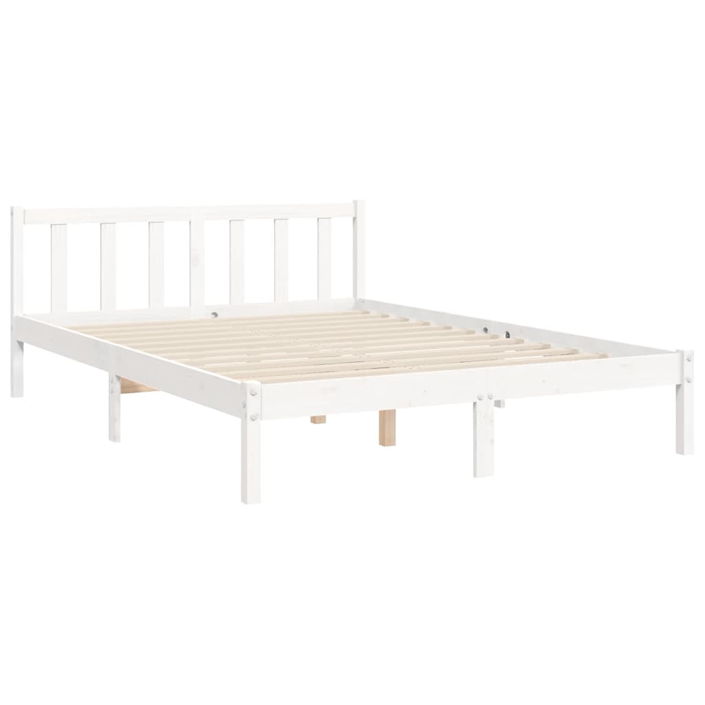 Bed Frame with Headboard White 137x187 cm Double Solid Wood