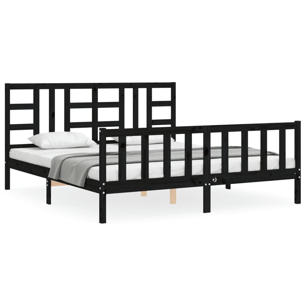 Bed Frame with Headboard Black 183x203 cm King Solid Wood