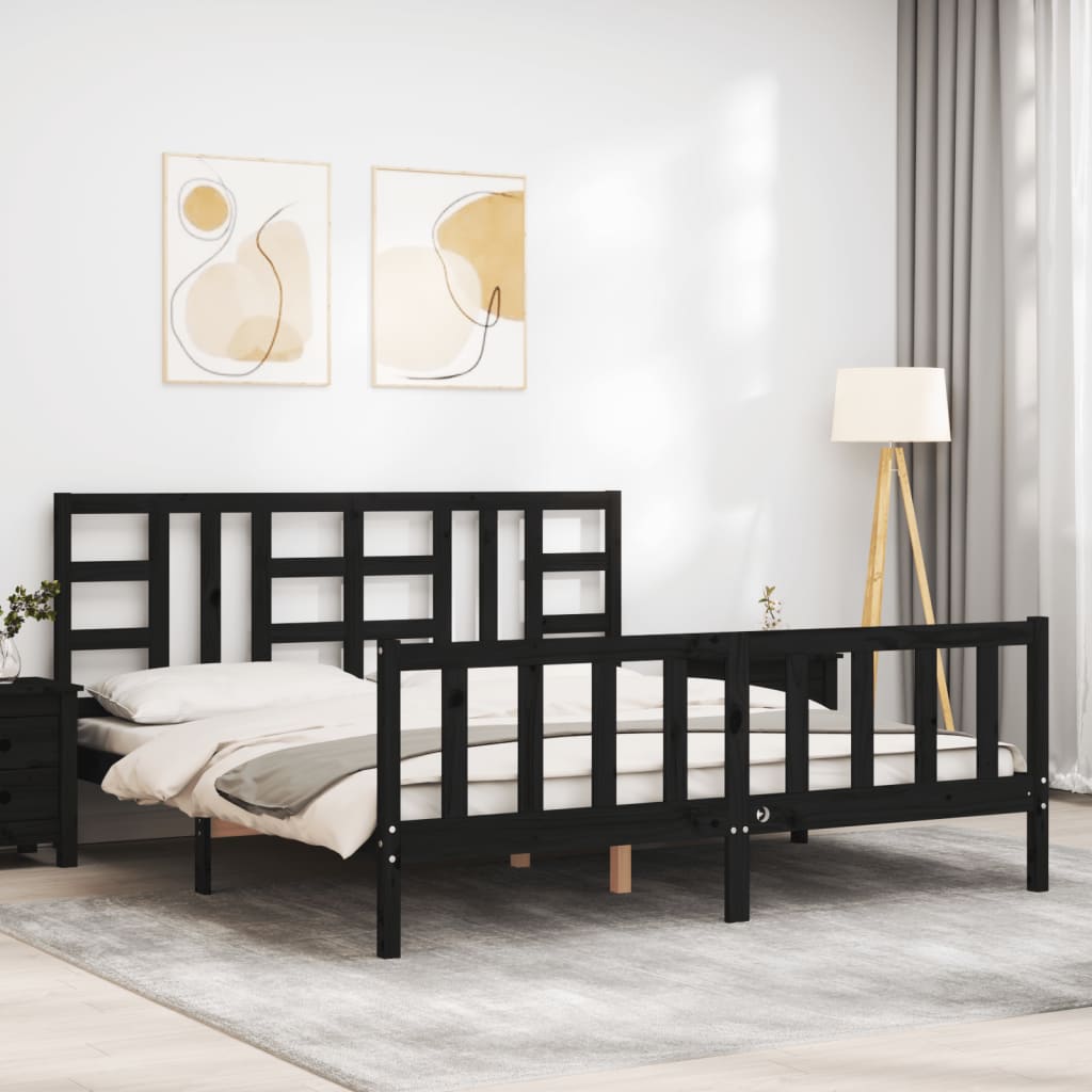 Bed Frame with Headboard Black 183x203 cm King Solid Wood