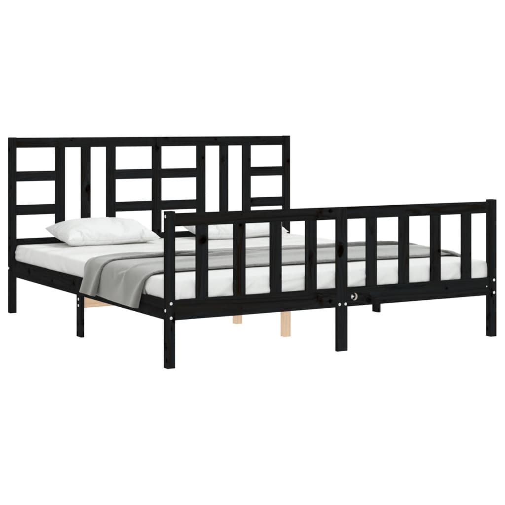 Bed Frame with Headboard Black 183x203 cm King Solid Wood