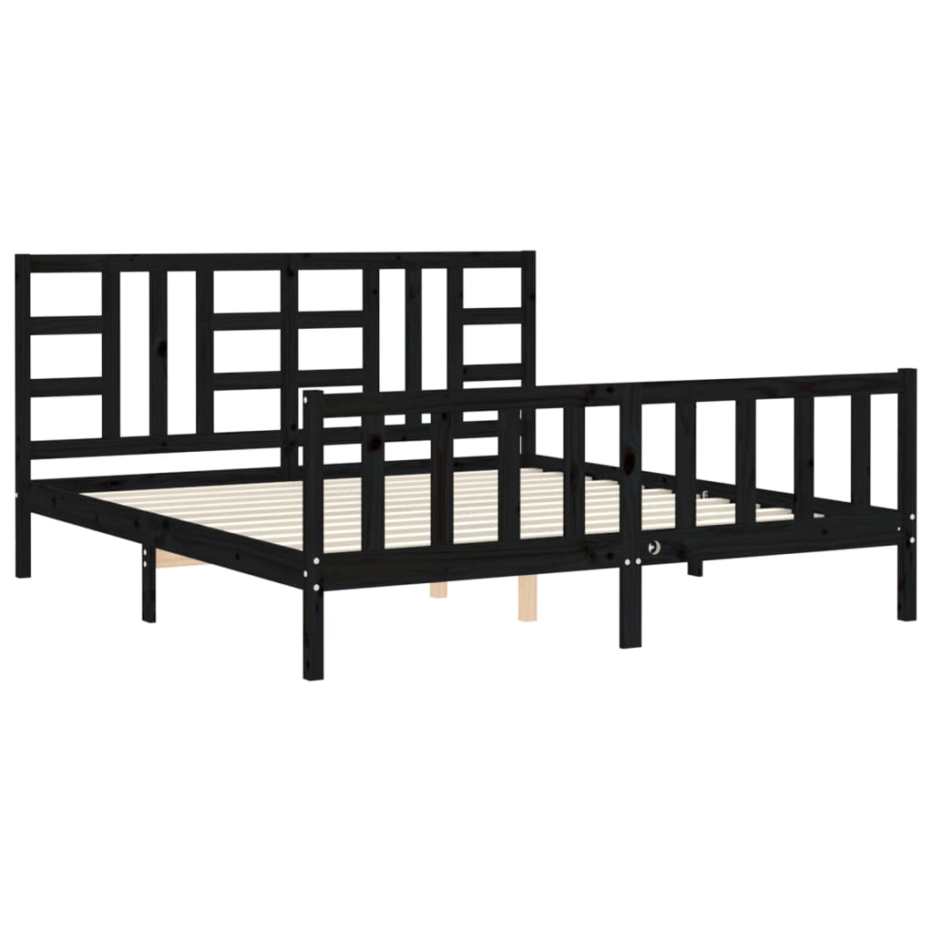 Bed Frame with Headboard Black 183x203 cm King Solid Wood