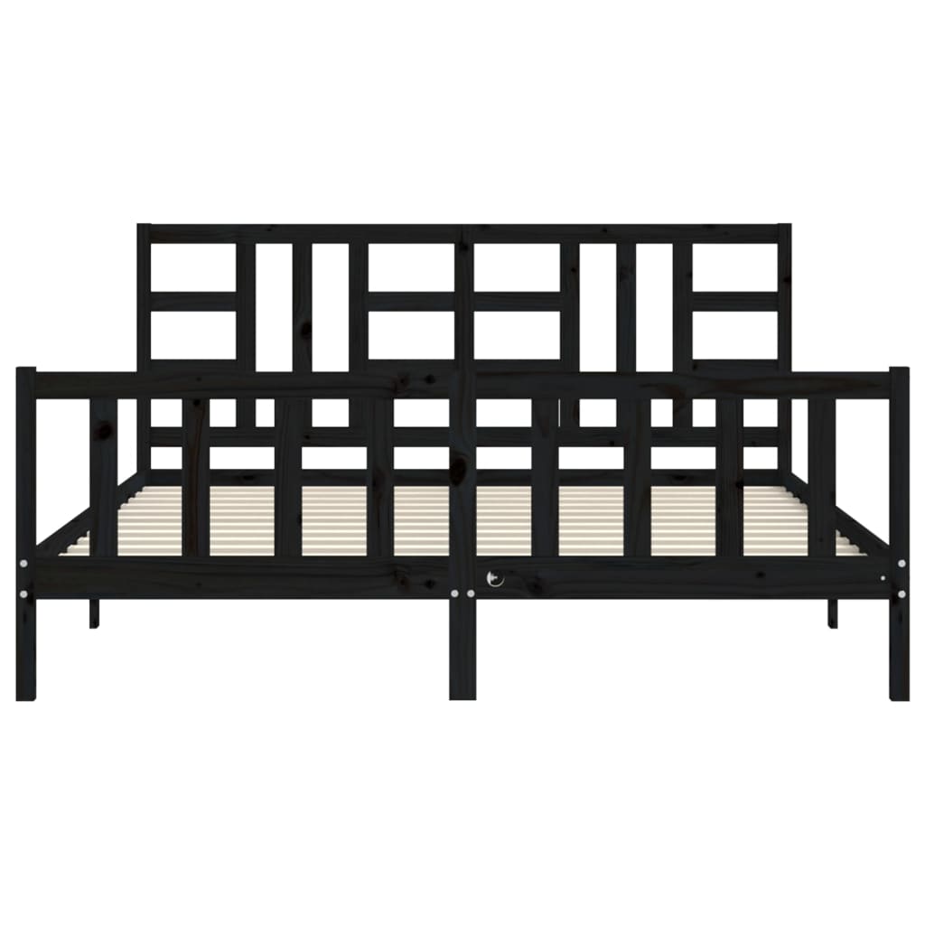 Bed Frame with Headboard Black 183x203 cm King Solid Wood