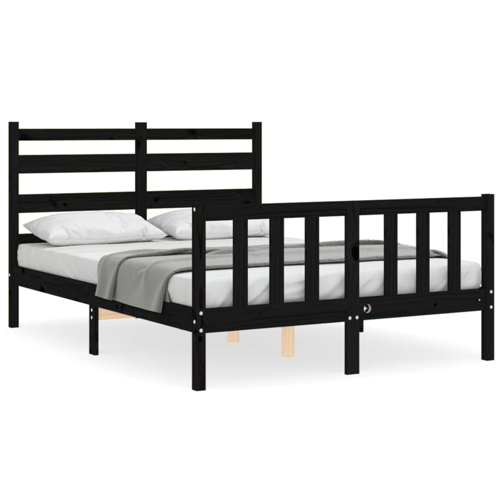 Bed Frame with Headboard Black 137x187 cm Double Solid Wood