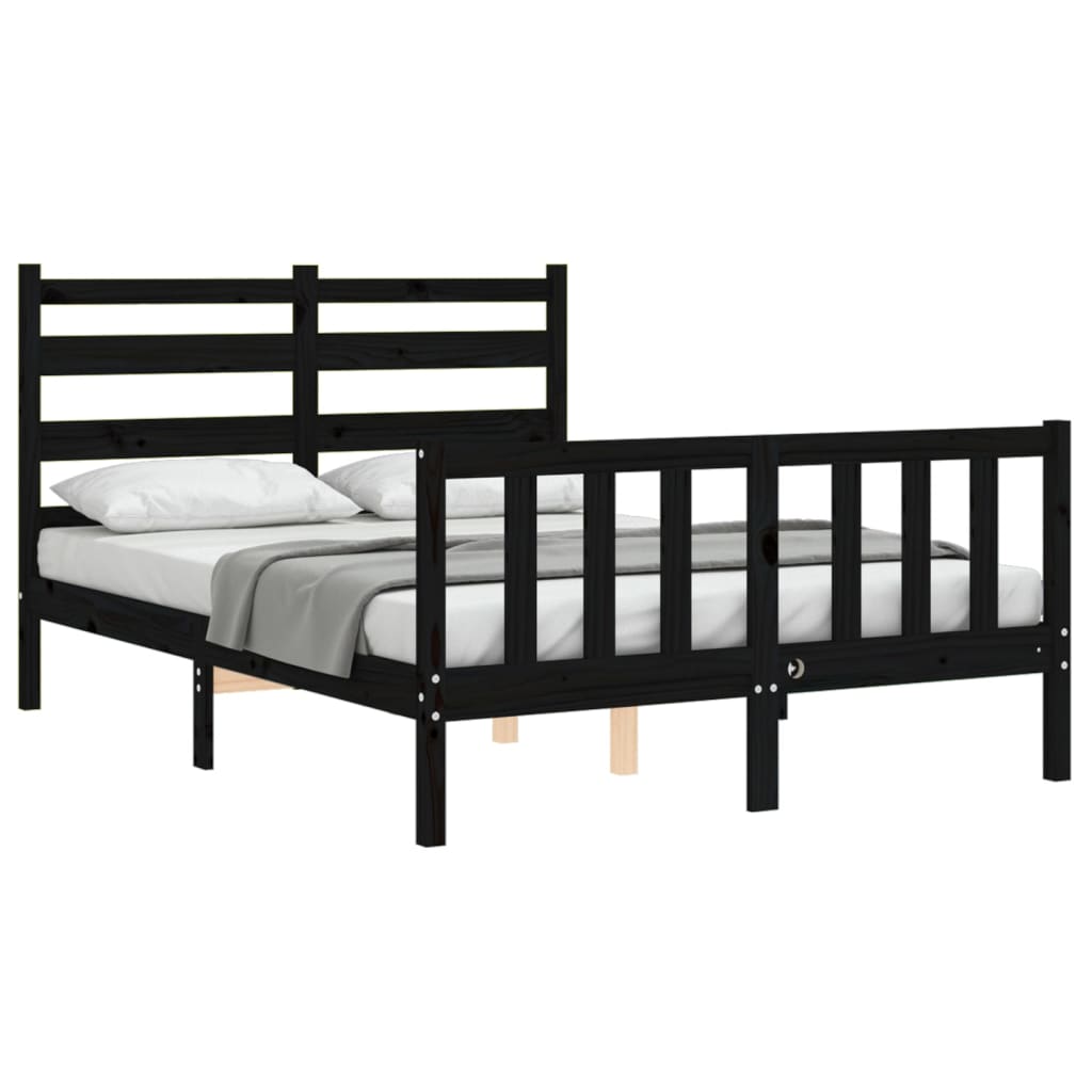 Bed Frame with Headboard Black 137x187 cm Double Solid Wood